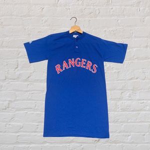 Texas Rangers Quarter Button T-Shirt Size Small MLB Genuine Merchandise Majestic